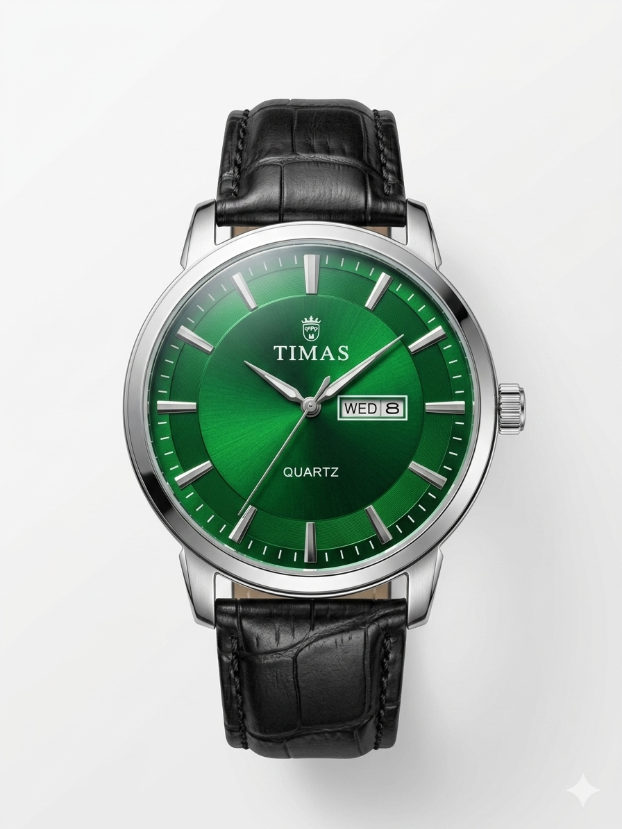 TIMAS Emerald Green Sunray Dial Watch - Men’s Quartz Timepiece with Da ...